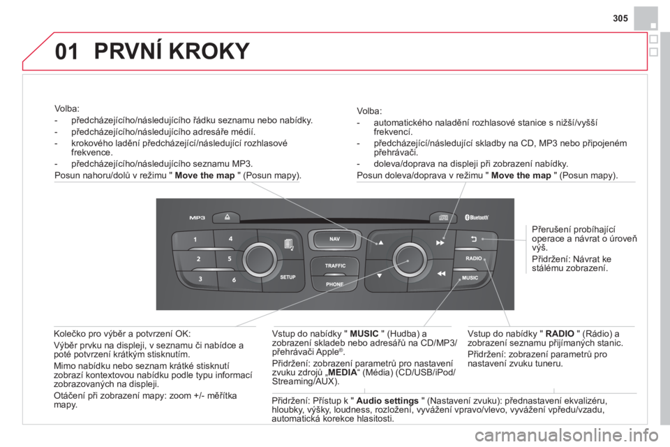 CITROEN DS4 2014 Návod na použití (in Czech) 01
305
Volba:
- automatického naladění rozhlasové stanice s nižší/vyšší
frekvencí.
- předcházející/následující skladby na CD, MP3 nebo připojeném
přehrávači. CITROEN DS4 2014 Návod na použití (in Czech) 01
305
Volba:
- automatického naladění rozhlasové stanice s nižší/vyšší
frekvencí.
- předcházející/následující skladby na CD, MP3 nebo připojeném
přehrávači.