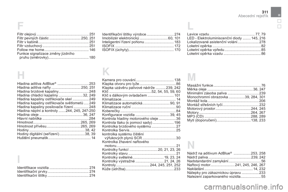 CITROEN DS5 2016  Návod na použití (in Czech) 3 11
Filtr olejový ....................................................2 51
F iltr pevných částic ............................... 2
50, 251
Filtr v kabině
 .......................................
