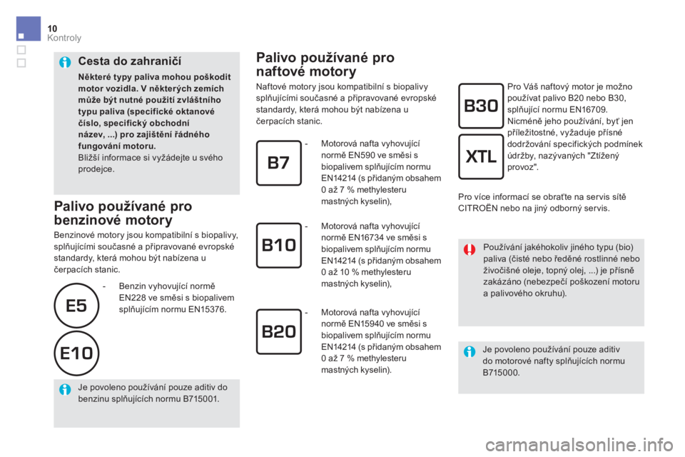 CITROEN DS5 2016  Návod na použití (in Czech) 10Kontroly
   
 
 
 
 
 
 
 
 
Palivo používané pro 
naftové motory 
   
Naftové motory jsou kompatibilní s biopalivy 
splňujícími současné a připravované evropské 
standardy, která moh