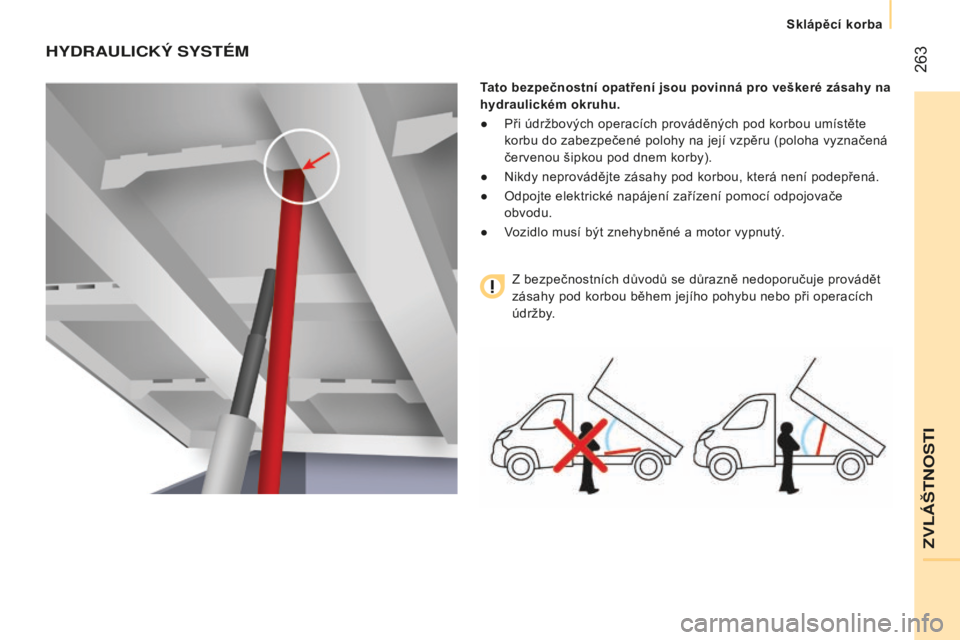 CITROEN JUMPER 2016 Návod na použití (in Czech) 263
jumper_cs_Chap11_Particularites_ed01-2015
HYDRAULICKý SYSTÉM
Tato bezpečnostní opatření jsou povinná pro veškeré zásahy na
hydraulickém okruhu.
●
Při údržbových operacích prov CITROEN JUMPER 2016 Návod na použití (in Czech) 263
jumper_cs_Chap11_Particularites_ed01-2015
HYDRAULICKý SYSTÉM
Tato bezpečnostní opatření jsou povinná pro veškeré zásahy na
hydraulickém okruhu.
●
Při údržbových operacích prov