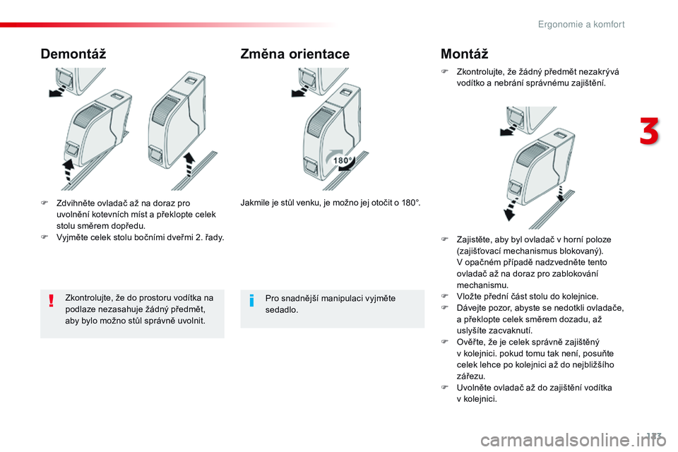 CITROEN JUMPER SPACETOURER 2017 Návod na použití (in Czech) 123
Spacetourer-VP_cs_Chap03_ergonomie-et-confort_ed01-2016
F Zdvihněte ovladač až na doraz pro uvolnění kotevních míst a překlopte celek
stolu směrem dopředu.
F
V
yjměte celek stolu CITROEN JUMPER SPACETOURER 2017 Návod na použití (in Czech) 123
Spacetourer-VP_cs_Chap03_ergonomie-et-confort_ed01-2016
F Zdvihněte ovladač až na doraz pro uvolnění kotevních míst a překlopte celek
stolu směrem dopředu.
F
V
yjměte celek stolu