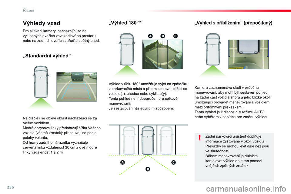 CITROEN JUMPER SPACETOURER 2017 Návod na použití (in Czech) 256
Spacetourer-VP_cs_Chap06_conduite_ed01-2016
„Standardní výhled“„Výhled 180°“
„Výhled s přiblížením“ (přepočítaný)
Kamera zaznamenává okolí v průběhu
manévrování, CITROEN JUMPER SPACETOURER 2017 Návod na použití (in Czech) 256
Spacetourer-VP_cs_Chap06_conduite_ed01-2016
„Standardní výhled“„Výhled 180°“
„Výhled s přiblížením“ (přepočítaný)
Kamera zaznamenává okolí v průběhu
manévrování,