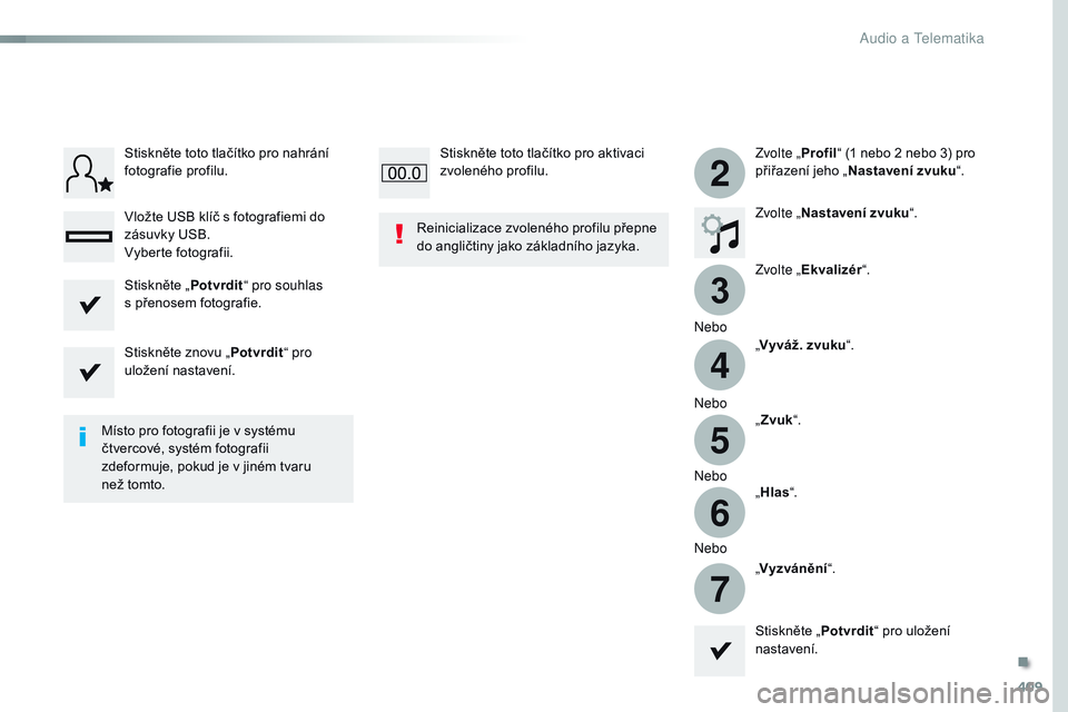 CITROEN JUMPER SPACETOURER 2017  Návod na použití (in Czech) 409
3
2
4
5
6
7
Spacetourer-VP_cs_Chap10b_NAC-1_ed01-2016
Zvolte „Profil“ (1 nebo 2 nebo 3) pro 
přiřazení jeho „ Nastavení zvuku “.
Zvolte „ Nastavení zvuku “.
Zvolte „ Ekvalizér 