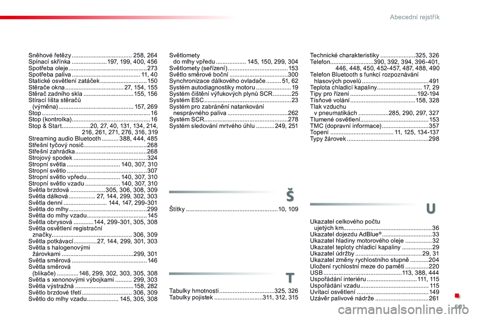 CITROEN JUMPER SPACETOURER 2017 Návod na použití (in Czech) 501
Spacetourer-VP_cs_Chap11_index-alpha_ed01-2016
Světlomety
do mlhy vpředu .................. 1 45, 150, 299, 304
Světlomety (seřízení)
.................................... 15
3
Světlo s CITROEN JUMPER SPACETOURER 2017 Návod na použití (in Czech) 501
Spacetourer-VP_cs_Chap11_index-alpha_ed01-2016
Světlomety
do mlhy vpředu .................. 1 45, 150, 299, 304
Světlomety (seřízení)
.................................... 15
3
Světlo s