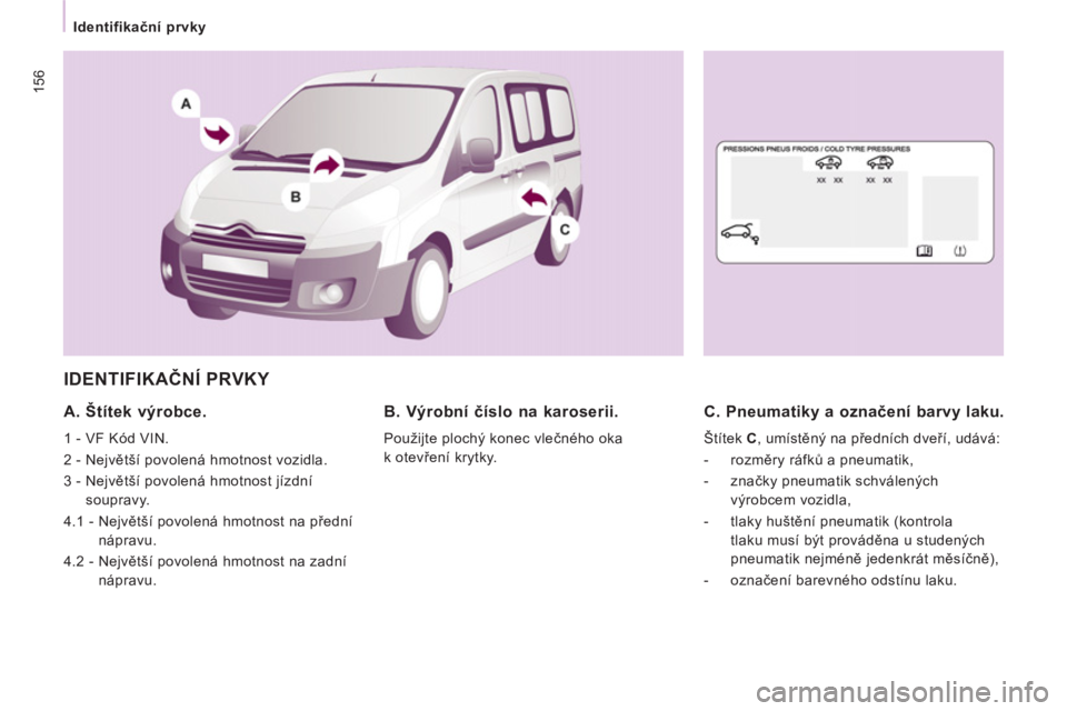 CITROEN JUMPER MULTISPACE 2013  Návod na použití (in Czech) 156
   
 
Identifikační prvky 
 
IDENTIFIKAČN