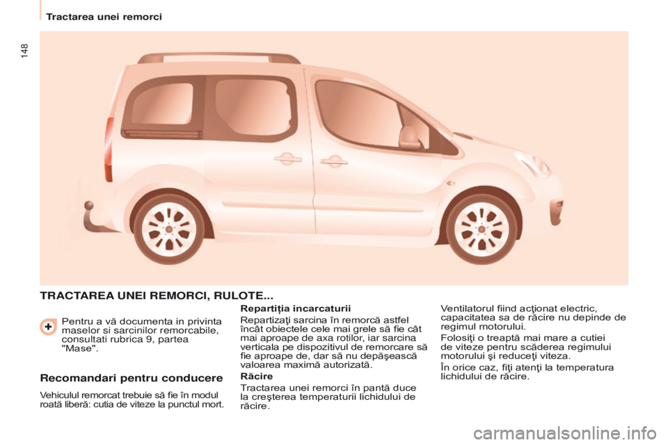 CITROEN BERLINGO MULTISPACE 2017 Ghiduri De Utilizare (in Romanian) 148
Berlingo2VP_ro_Chap06_Accessoire_ed02-2016
Pentru a vă documenta in privinta
maselor si sarcinilor remorcabile,
consultati rubrica 9, partea
"Mase".
TRACTAREA UNEI REMORCI , RULOTE CITROEN BERLINGO MULTISPACE 2017 Ghiduri De Utilizare (in Romanian) 148
Berlingo2VP_ro_Chap06_Accessoire_ed02-2016
Pentru a vă documenta in privinta
maselor si sarcinilor remorcabile,
consultati rubrica 9, partea
"Mase".
TRACTAREA UNEI REMORCI , RULOTE