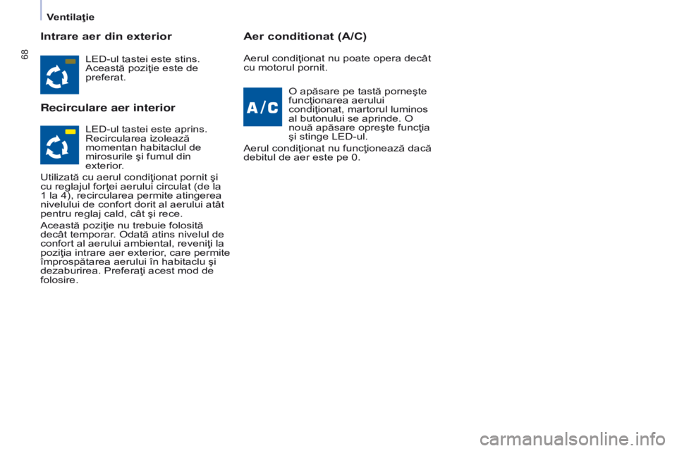 CITROEN BERLINGO ELECTRIC 2017 Ghiduri De Utilizare (in Romanian) 68
Berlingo-2-VU_ro_Chap04_Ergonomie_ed01-2015Berlingo-2-VU_ro_Chap04_Ergonomie_ed01-2015
Intrare aer din exterior
Recirculare aer interiorAer conditionat (A/C)
LED-ul tastei este stins.
Această poz CITROEN BERLINGO ELECTRIC 2017 Ghiduri De Utilizare (in Romanian) 68
Berlingo-2-VU_ro_Chap04_Ergonomie_ed01-2015Berlingo-2-VU_ro_Chap04_Ergonomie_ed01-2015
Intrare aer din exterior
Recirculare aer interiorAer conditionat (A/C)
LED-ul tastei este stins.
Această poz