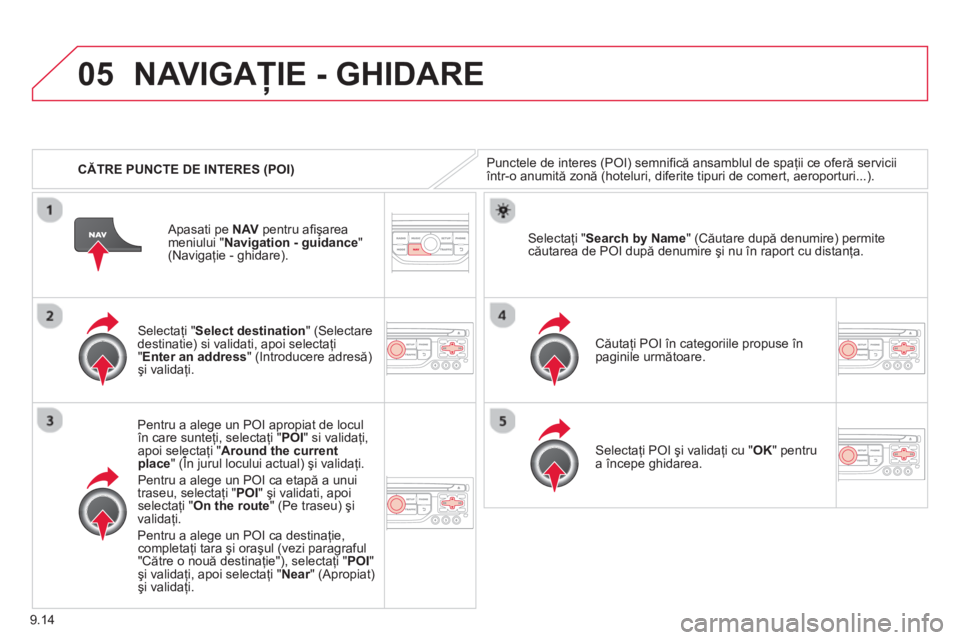 CITROEN BERLINGO ELECTRIC 2015 Ghiduri De Utilizare (in Romanian) 9.14
05
CĂTRE PUNCTE DE INTERES (POI)
NAVIGAŢIE - GHIDARE
Punctele de interes (POI) semnifi că ansamblul de spaţii ce oferă serviciiîntr-o anumită zonă (hoteluri, diferite tipuri de come CITROEN BERLINGO ELECTRIC 2015 Ghiduri De Utilizare (in Romanian) 9.14
05
CĂTRE PUNCTE DE INTERES (POI)
NAVIGAŢIE - GHIDARE
Punctele de interes (POI) semnifi că ansamblul de spaţii ce oferă serviciiîntr-o anumită zonă (hoteluri, diferite tipuri de come