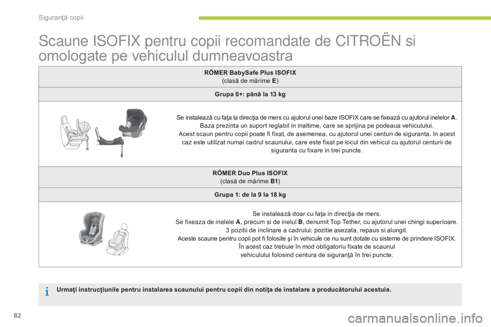 CITROEN C-ZERO 2016 Ghiduri De Utilizare (in Romanian) 82
C-zero_ro_Chap07_securite-enfants_ed01-2014
Scaune iSoFiX pentru copii recomandate de Ci troën si
omologate pe vehiculul dumneavoastra
RÖMER BabySafe Plus ISOFIX
(clasă de mărime E )
Grupa 0 CITROEN C-ZERO 2016 Ghiduri De Utilizare (in Romanian) 82
C-zero_ro_Chap07_securite-enfants_ed01-2014
Scaune iSoFiX pentru copii recomandate de Ci troën si
omologate pe vehiculul dumneavoastra
RÖMER BabySafe Plus ISOFIX
(clasă de mărime E )
Grupa 0