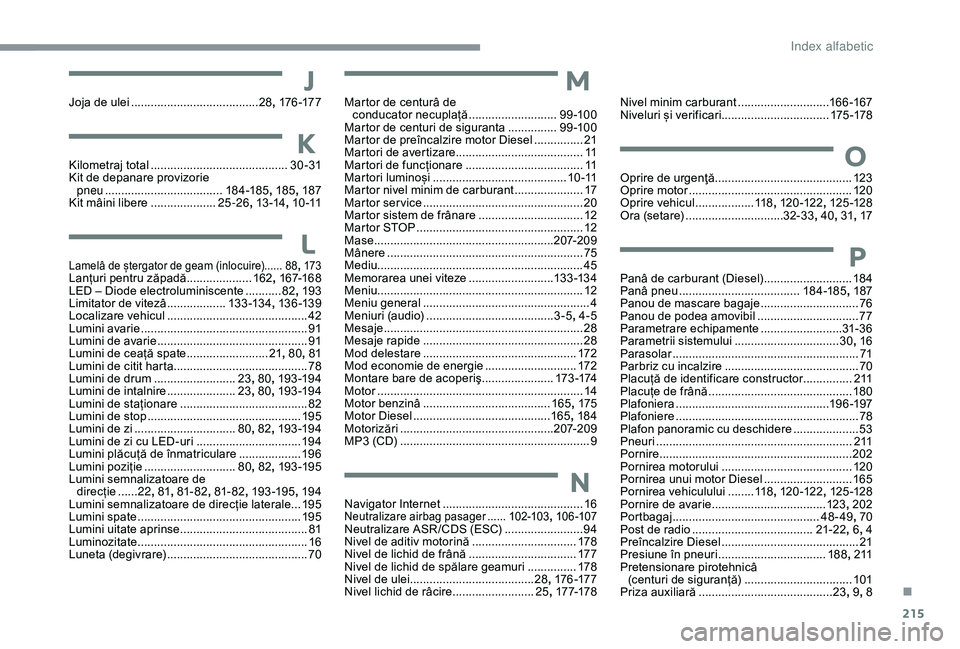 CITROEN C3 AIRCROSS 2019 Ghiduri De Utilizare (in Romanian) 215
JJoja de ulei .......................................28, 176 -17 7
KKilometraj total ............................... ...........3 0 - 31
Kit de depanare provizorie pneu
......................... CITROEN C3 AIRCROSS 2019 Ghiduri De Utilizare (in Romanian) 215
JJoja de ulei .......................................28, 176 -17 7
KKilometraj total ............................... ...........3 0 - 31
Kit de depanare provizorie pneu
.........................