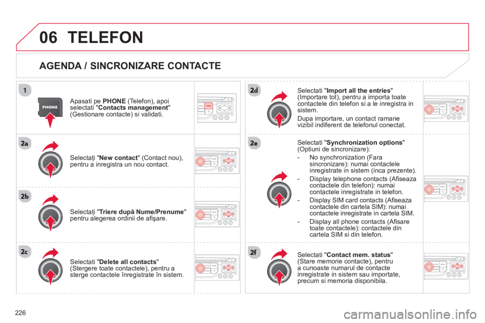 CITROEN C3 PICASSO 2014  Ghiduri De Utilizare (in Romanian) 226
06TELEFON 
   
AGENDA / SINCRONIZARE CONTACTE 
 
 
Apasati pe  PHONE(Telefon), apoi selectati " Contacts management"(Gestionare contacte) si validati.
   
Selecta
ţi "New contact" (Contact nou),  CITROEN C3 PICASSO 2014  Ghiduri De Utilizare (in Romanian) 226
06TELEFON 
   
AGENDA / SINCRONIZARE CONTACTE 
 
 
Apasati pe  PHONE(Telefon), apoi selectati " Contacts management"(Gestionare contacte) si validati.
   
Selecta
ţi "New contact" (Contact nou),