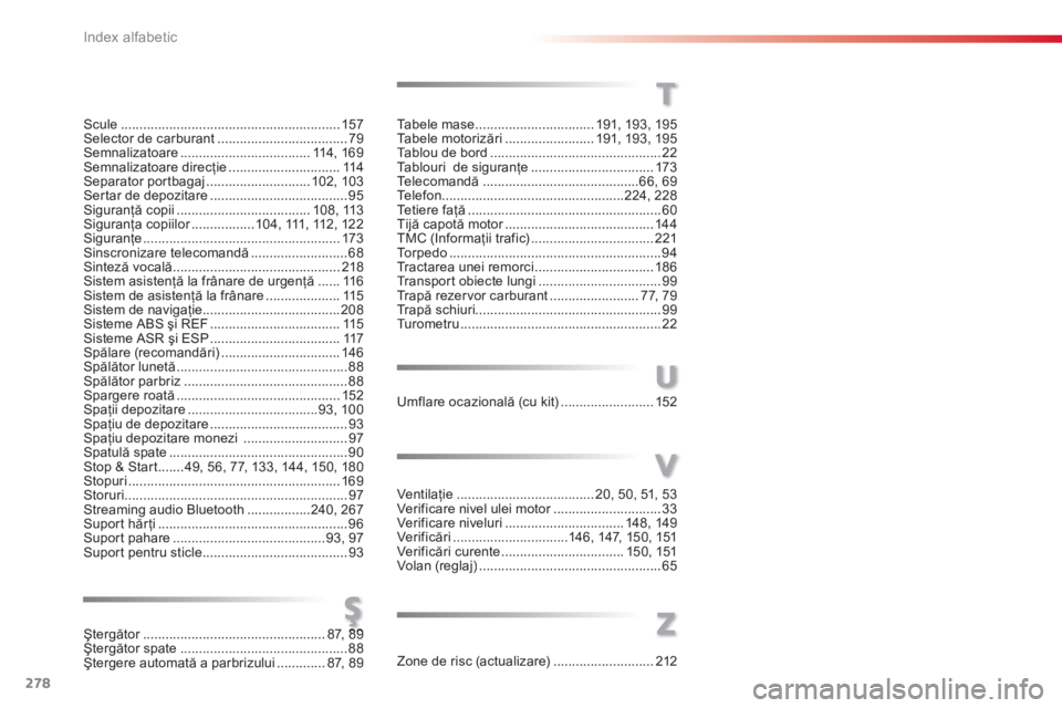 CITROEN C3 PICASSO 2014  Ghiduri De Utilizare (in Romanian) 278Index alfabetic
T
Ta b e l e mase................................191, 193, 195Ta b e l e motorizări........................191, 193, 195Ta blou de bord.............................................