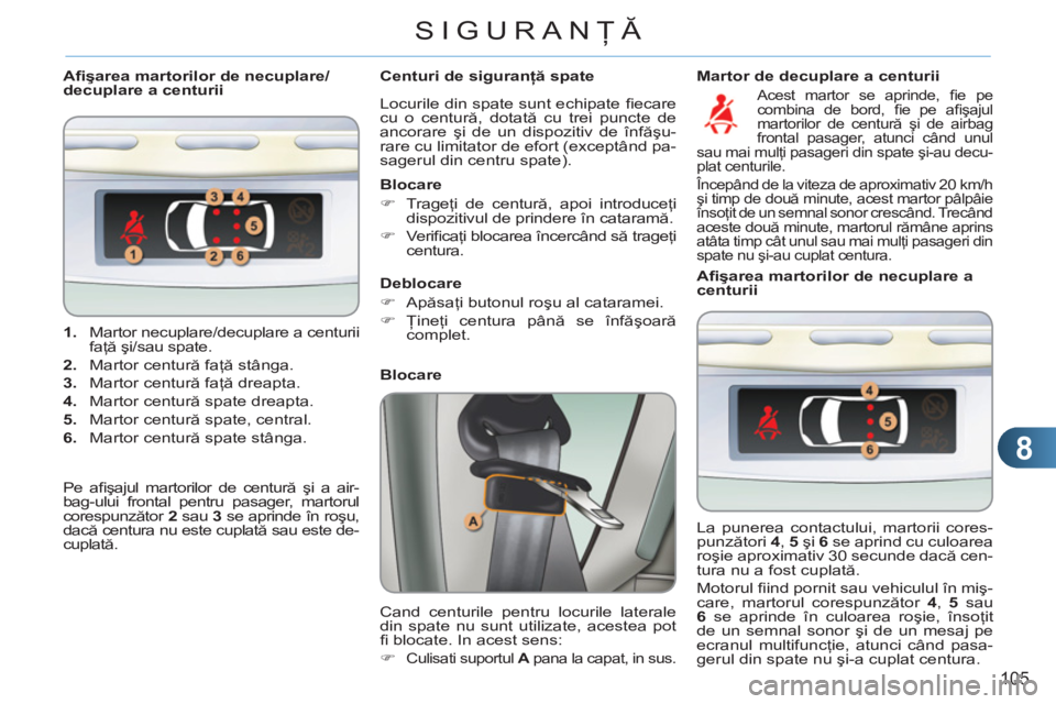 CITROEN C3 PICASSO 2012 Ghiduri De Utilizare (in Romanian) 8
105
SIGURANŢĂ
1.
Martor necuplare/decuplare a centurii
faţă şi/sau spate.
2.
Martor centură faţă stânga.
3.
Martor centură faţă dreapta.
4.
Martor centură CITROEN C3 PICASSO 2012 Ghiduri De Utilizare (in Romanian) 8
105
SIGURANŢĂ
1.
Martor necuplare/decuplare a centurii
faţă şi/sau spate.
2.
Martor centură faţă stânga.
3.
Martor centură faţă dreapta.
4.
Martor centură