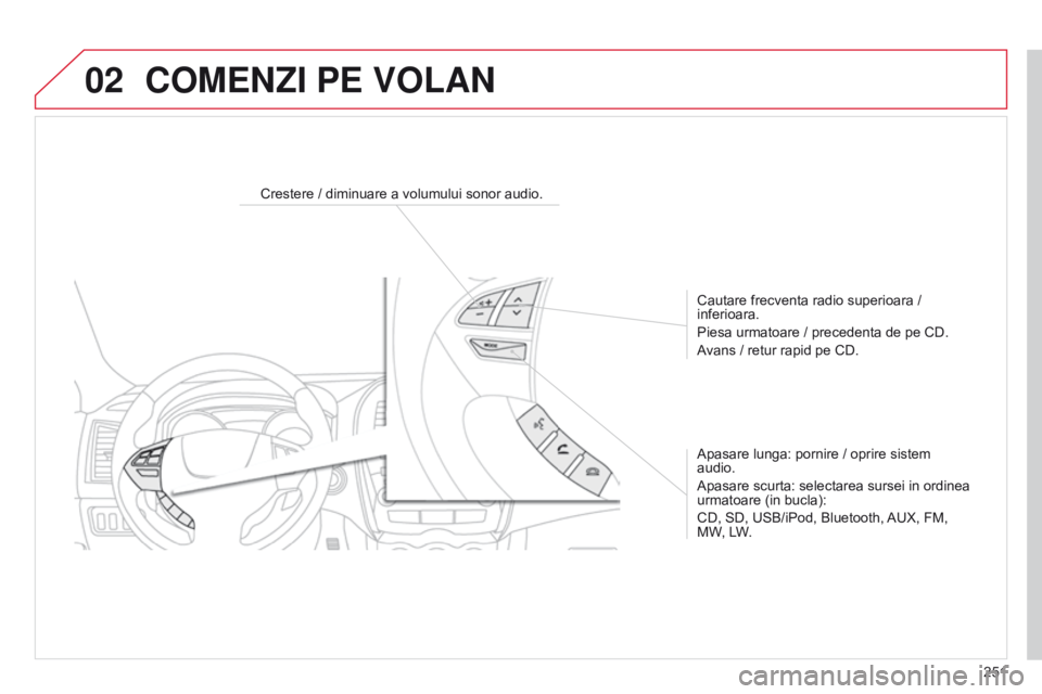 CITROEN C4 AIRCROSS 2016 Ghiduri De Utilizare (in Romanian) 02
251
C4-Aircross_ro_Chap10b_Mitsu6_ed01-2014
Crestere / diminuare a volumului sonor audio.Cautare frecventa radio superioara /
inferioara.
Piesa urmatoare / precedenta de pe CD.
Avans / retur rapid CITROEN C4 AIRCROSS 2016 Ghiduri De Utilizare (in Romanian) 02
251
C4-Aircross_ro_Chap10b_Mitsu6_ed01-2014
Crestere / diminuare a volumului sonor audio.Cautare frecventa radio superioara /
inferioara.
Piesa urmatoare / precedenta de pe CD.
Avans / retur rapid