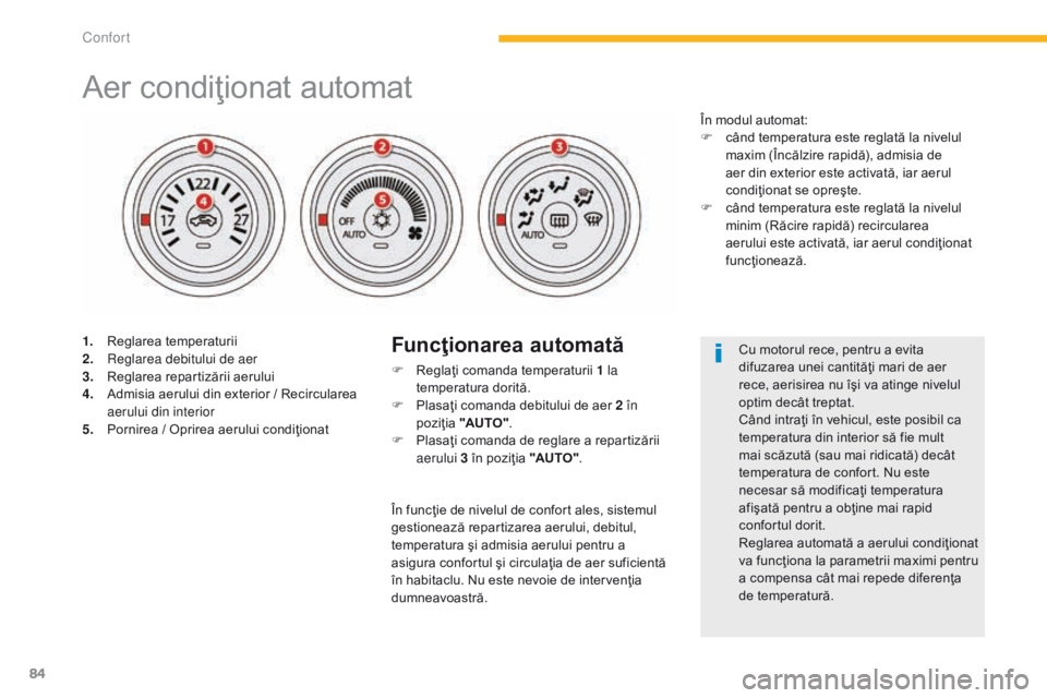 CITROEN C4 AIRCROSS 2016 Ghiduri De Utilizare (in Romanian) 84
C4-Aircross_ro_Chap03_confort_ed01-2014
Aer condiţionat automat
1. Reglarea temperaturii
2. re glarea debitului de aer
3.
R
eglarea repartizării aerului
4.
A
dmisia aerului din exterior / Rec CITROEN C4 AIRCROSS 2016 Ghiduri De Utilizare (in Romanian) 84
C4-Aircross_ro_Chap03_confort_ed01-2014
Aer condiţionat automat
1. Reglarea temperaturii
2. re glarea debitului de aer
3.
R
eglarea repartizării aerului
4.
A
dmisia aerului din exterior / Rec