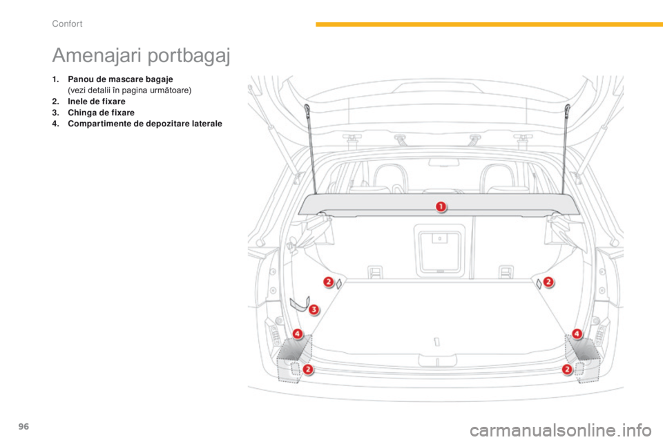 CITROEN C4 AIRCROSS 2016 Ghiduri De Utilizare (in Romanian) 96
C4-Aircross_ro_Chap03_confort_ed01-2014
Amenajari portbagaj
1. Panou de mascare bagaje (vezi detalii în pagina următoare)
2.
Ine
le de fixare
3.
C
hinga de fixare
4.
C
ompartimente de depo CITROEN C4 AIRCROSS 2016 Ghiduri De Utilizare (in Romanian) 96
C4-Aircross_ro_Chap03_confort_ed01-2014
Amenajari portbagaj
1. Panou de mascare bagaje (vezi detalii în pagina următoare)
2.
Ine
le de fixare
3.
C
hinga de fixare
4.
C
ompartimente de depo