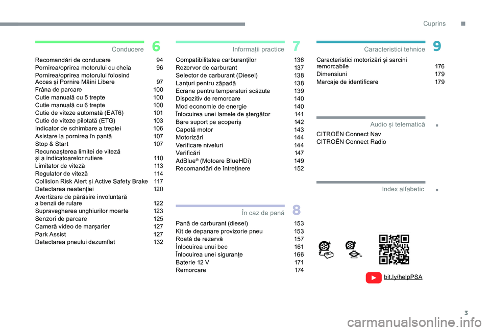 CITROEN C4 CACTUS 2019  Ghiduri De Utilizare (in Romanian) 3
.
.
Recomandări de conducere 94
Pornirea/oprirea motorului cu cheia  9 6
Pornirea/oprirea motorului folosind  
Acces și Pornire Mâini Libere
 
9
 7
Frâna de parcare
 
1
 00
Cutie manuală cu 5 t