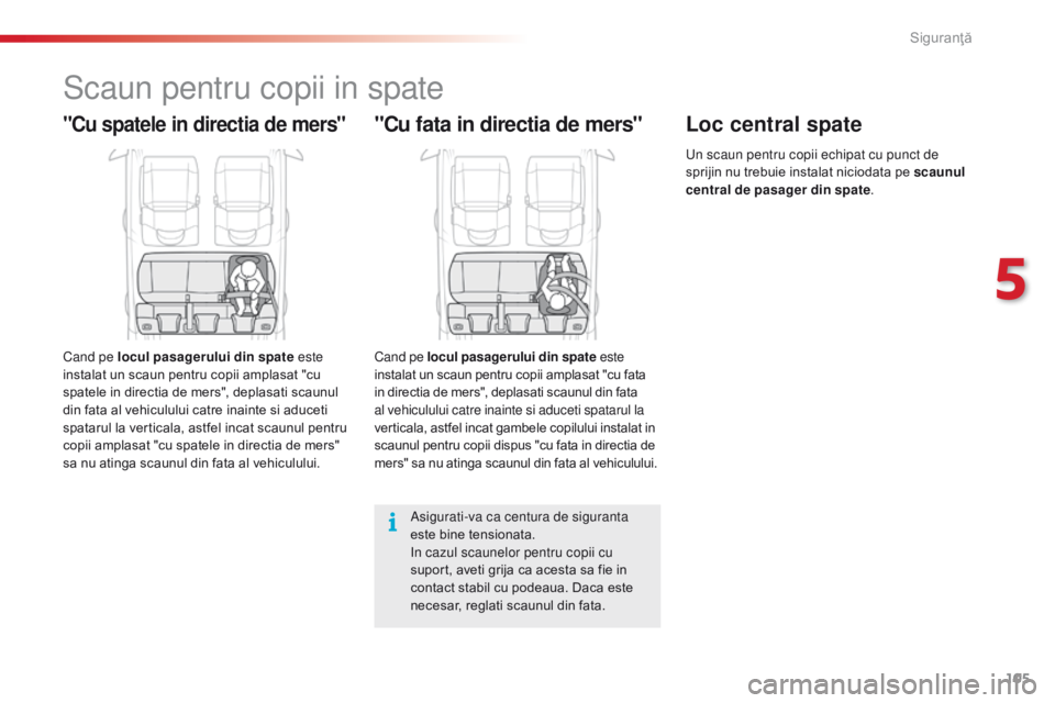 CITROEN C4 CACTUS 2018 Ghiduri De Utilizare (in Romanian) 105
C4-cactus_ro_Chap05_securite_ed01-2016
Scaun pentru copii in spate
"Cu spatele in directia de mers"
Cand pe locul pasagerului din spate este
instalat un scaun pentru copii amplasat "c CITROEN C4 CACTUS 2018 Ghiduri De Utilizare (in Romanian) 105
C4-cactus_ro_Chap05_securite_ed01-2016
Scaun pentru copii in spate
"Cu spatele in directia de mers"
Cand pe locul pasagerului din spate este
instalat un scaun pentru copii amplasat "c