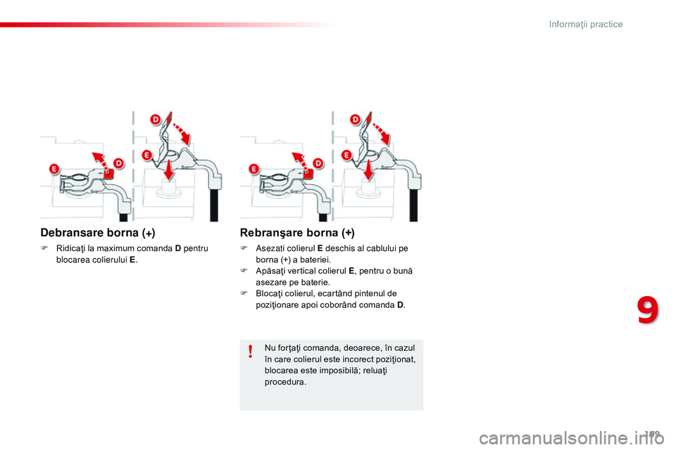 CITROEN C4 CACTUS 2015 Ghiduri De Utilizare (in Romanian) 199
C4-cactus_ro_Chap09_info-pratiques_ed02-2014
Nu for ţaţi comanda, deoarece, în cazul
în care colierul este incorect poziţionat,
blocarea este imposibilă; reluaţi
procedura.
Debransare bo CITROEN C4 CACTUS 2015 Ghiduri De Utilizare (in Romanian) 199
C4-cactus_ro_Chap09_info-pratiques_ed02-2014
Nu for ţaţi comanda, deoarece, în cazul
în care colierul este incorect poziţionat,
blocarea este imposibilă; reluaţi
procedura.
Debransare bo
