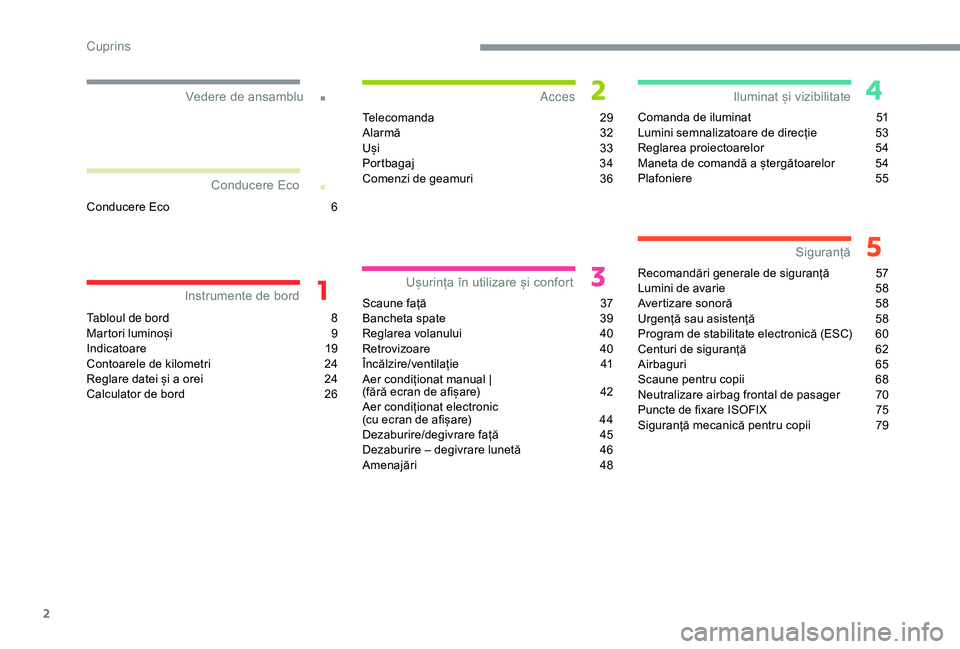 CITROEN C-ELYSÉE 2018  Ghiduri De Utilizare (in Romanian) 2
.
.
Tabloul de bord 8
M artori luminoși  9
In
dicatoare
 1
 9
Contoarele de kilometri
 
2
 4
Reglare datei și a orei
 
2
 4
Calculator de bord
 
2
 6Telecomanda
 2

9
Alarmă
 3
 2
Uși
 33
P
 ort