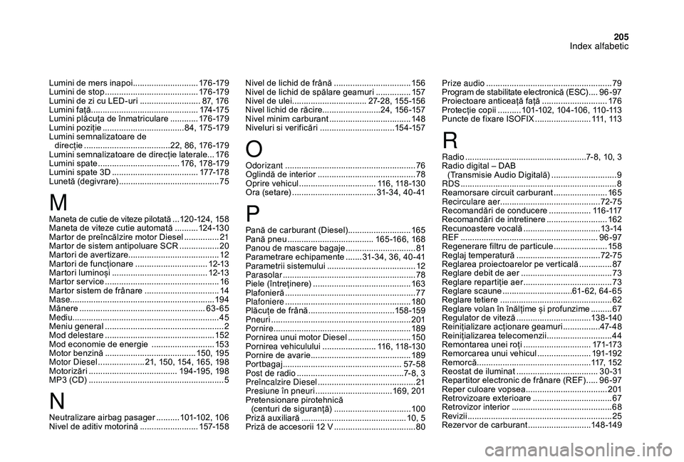 CITROEN DS3 CABRIO 2018  Ghiduri De Utilizare (in Romanian) 205
Lumini de mers inapoi ............................17 6 -179
Lumini   de   stop  ............................... .........176 -179
Lumini
  de   zi   cu   LED-uri  
....................