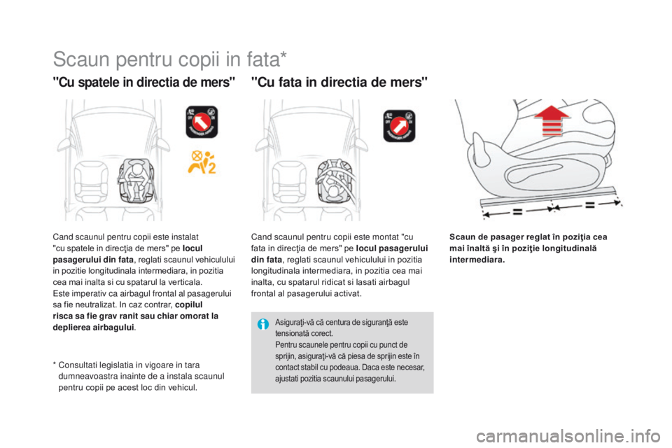 CITROEN DS3 CABRIO 2017 Ghiduri De Utilizare (in Romanian) DS3_ro_Chap07_securite-enfants_ed02-2015
Scaun pentru copii in fata*
"Cu spatele in directia de mers""Cu fata in directia de mers"
Scaun de pasager reglat în poziţia cea
mai înalt CITROEN DS3 CABRIO 2017 Ghiduri De Utilizare (in Romanian) DS3_ro_Chap07_securite-enfants_ed02-2015
Scaun pentru copii in fata*
"Cu spatele in directia de mers""Cu fata in directia de mers"
Scaun de pasager reglat în poziţia cea
mai înalt