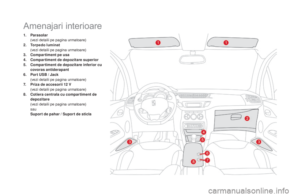 CITROEN DS3 CABRIO 2016 Ghiduri De Utilizare (in Romanian) DS3_ro_Chap03_confort_ed01-2015
Amenajari interioare
1. Parasolar (
vezi detalii pe pagina urmatoare)
2.
T
orpedo luminat
(
vezi detalii pe pagina urmatoare)
3.
C
ompar timent pe usa
4.
C
om CITROEN DS3 CABRIO 2016 Ghiduri De Utilizare (in Romanian) DS3_ro_Chap03_confort_ed01-2015
Amenajari interioare
1. Parasolar (
vezi detalii pe pagina urmatoare)
2.
T
orpedo luminat
(
vezi detalii pe pagina urmatoare)
3.
C
ompar timent pe usa
4.
C
om