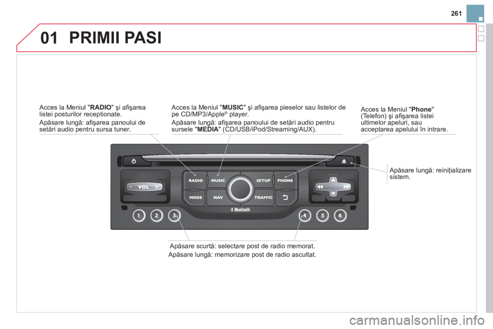CITROEN DS3 CABRIO 2014 Ghiduri De Utilizare (in Romanian) 261
01
Apăsare lungă: reiniţializare sistem.
Acces la Meniul " Phone"(Telefon) şi afi şarea listei
ultimelor apeluri, sau
acceptarea apelului în intrare.
PRIMII PASI
Apăsare scu CITROEN DS3 CABRIO 2014 Ghiduri De Utilizare (in Romanian) 261
01
Apăsare lungă: reiniţializare sistem.
Acces la Meniul " Phone"(Telefon) şi afi şarea listei
ultimelor apeluri, sau
acceptarea apelului în intrare.
PRIMII PASI
Apăsare scu