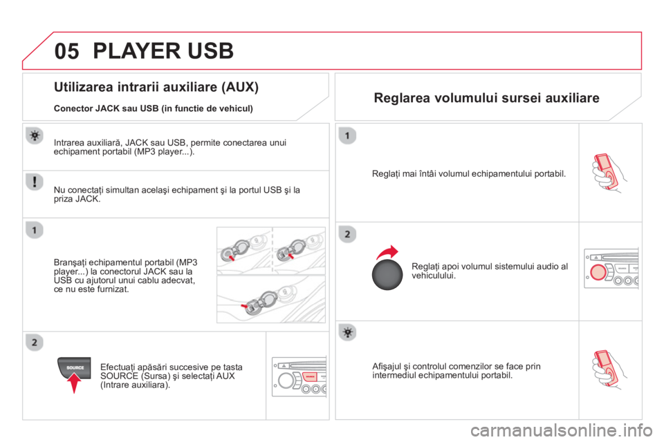 CITROEN DS3 CABRIO 2014  Ghiduri De Utilizare (in Romanian) 05
   Aﬁ şajul şi controlul comenzilor se face prin intermediul echipamentului portabil. Regla
ţi mai 