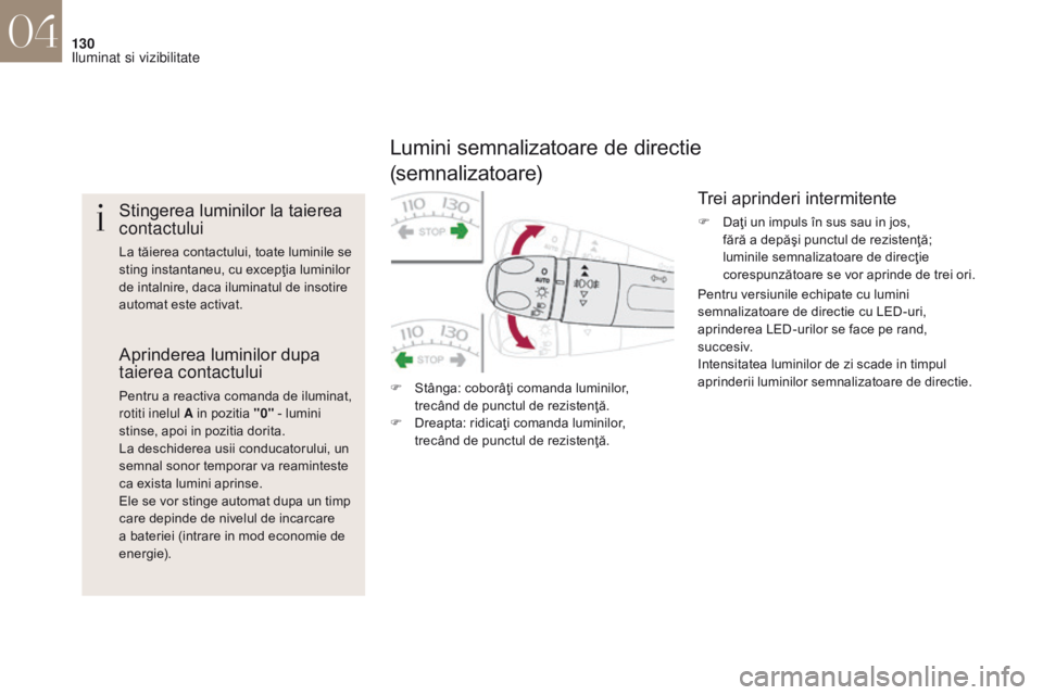 CITROEN DS4 2017 Ghiduri De Utilizare (in Romanian) 130
DS4_ro_Chap04_eclairage-et-visibilite_ed01-2016
Stingerea luminilor la taierea
contactului
La tăierea contactului, toate luminile se
sting instantaneu, cu excepţia luminilor
de intalnire, dac CITROEN DS4 2017 Ghiduri De Utilizare (in Romanian) 130
DS4_ro_Chap04_eclairage-et-visibilite_ed01-2016
Stingerea luminilor la taierea
contactului
La tăierea contactului, toate luminile se
sting instantaneu, cu excepţia luminilor
de intalnire, dac