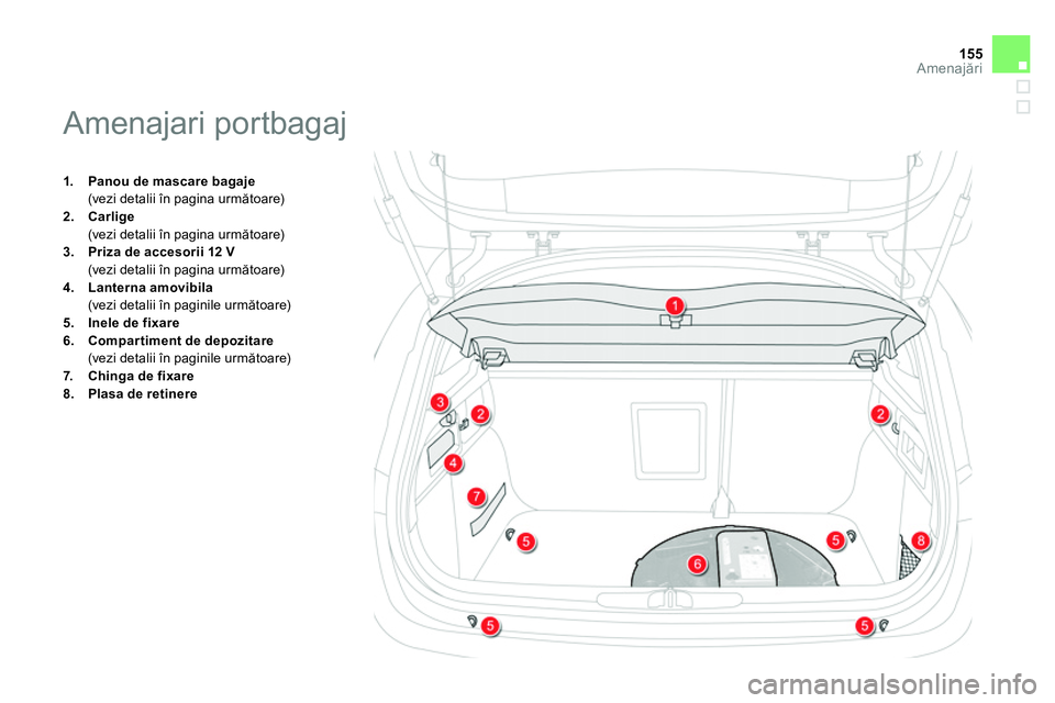 CITROEN DS4 2014 Ghiduri De Utilizare (in Romanian) 155Amenajări
1.
Panou de mascare bagaje
(vezi detalii în pagina următoare)
2.
Carlige
(vezi detalii în pagina următoare)
3.
Priza de accesorii 12 V
( CITROEN DS4 2014 Ghiduri De Utilizare (in Romanian) 155Amenajări
1.
Panou de mascare bagaje
(vezi detalii în pagina următoare)
2.
Carlige
(vezi detalii în pagina următoare)
3.
Priza de accesorii 12 V
(