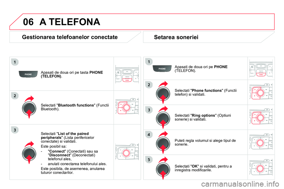 CITROEN DS4 2014 Ghiduri De Utilizare (in Romanian) 06
Apasati de doua ori pe tasta PHONE
(TELEFON)
.
Selectati " List of the paired
peripherals
" (Lista perifericelor
conectate) si validati.
Este posibil sa:
- " Connect
CITROEN DS4 2014 Ghiduri De Utilizare (in Romanian) 06
Apasati de doua ori pe tasta PHONE
(TELEFON)
.
Selectati " List of the paired
peripherals
" (Lista perifericelor
conectate) si validati.
Este posibil sa:
- " Connect