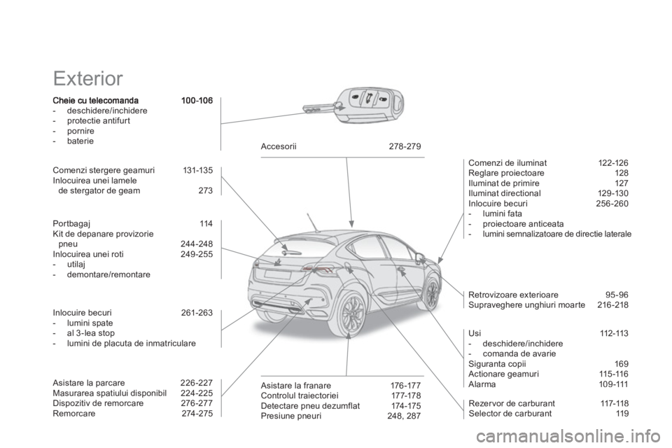 CITROEN DS4 2011 Ghiduri De Utilizare (in Romanian) Exterior
- deschidere/inchidere
- protectie antifurt
- pornire
- baterie
Comenzi de iluminat 12 2-126
Reglare proiectoare 128
Iluminat de primire 127
Iluminat directional CITROEN DS4 2011 Ghiduri De Utilizare (in Romanian) Exterior
- deschidere/inchidere
- protectie antifurt
- pornire
- baterie
Comenzi de iluminat 12 2-126
Reglare proiectoare 128
Iluminat de primire 127
Iluminat directional