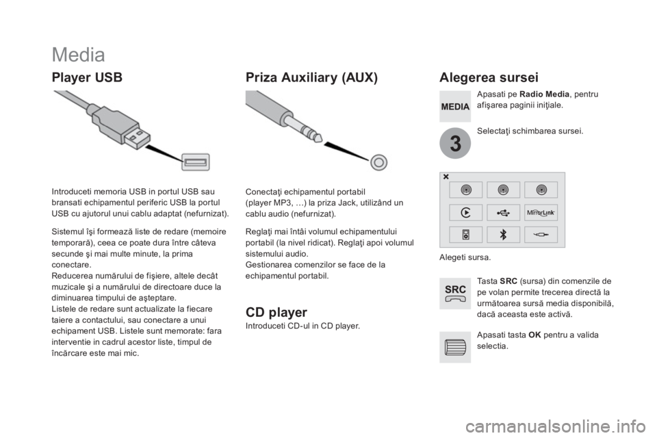 CITROEN DS5 2016  Ghiduri De Utilizare (in Romanian) 3
  Media 
 
 
 
 
 
 
 
 
 
 
 
 
Player USB    
 
 
 
 
 
 
 
 
 
 
 
 
 
 
 
 
 
 
 
 
Alegerea sursei 
 
 
Tasta  SRC 
 (sursa) din comenzile de 
pe volan permite trecerea directă la 
următoarea