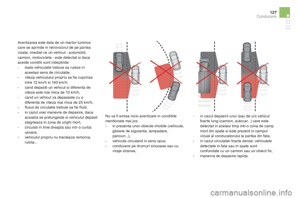CITROEN DS5 HYBRID 2015 Ghiduri De Utilizare (in Romanian) 127
DS5_ro_Chap04_conduite_ed01-2015
Avertizarea este data de un martor luminos
care se aprinde in retrovizorul de pe partea
vizata, imediat ce un vehicul - automobil,
camion, motocicleta - este de CITROEN DS5 HYBRID 2015 Ghiduri De Utilizare (in Romanian) 127
DS5_ro_Chap04_conduite_ed01-2015
Avertizarea este data de un martor luminos
care se aprinde in retrovizorul de pe partea
vizata, imediat ce un vehicul - automobil,
camion, motocicleta - este de