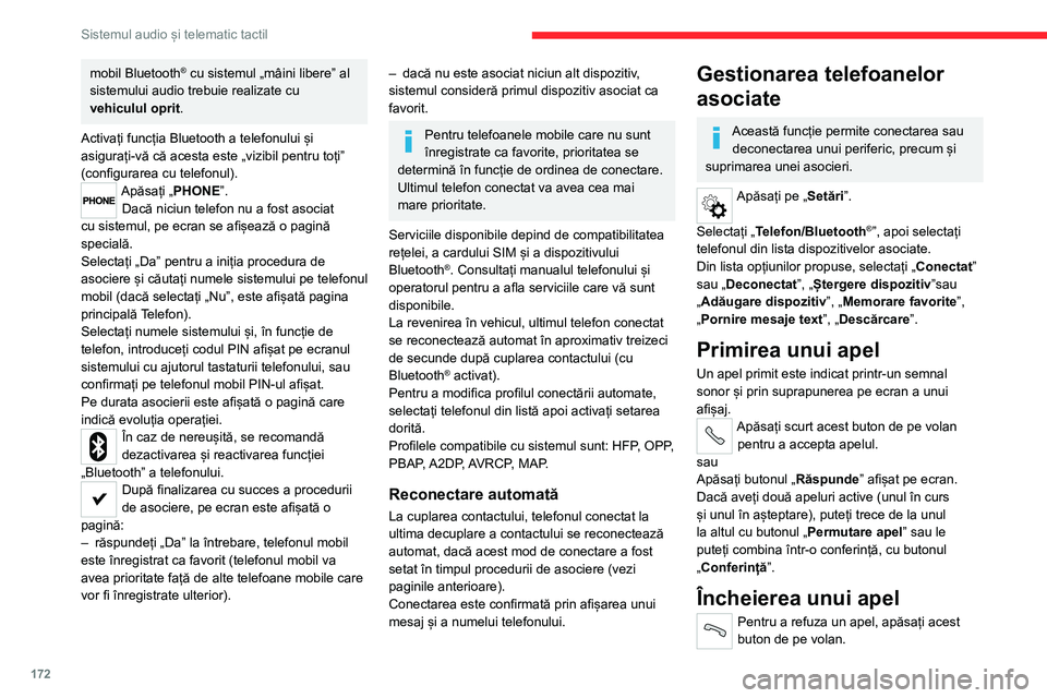 CITROEN JUMPER 2020 Ghiduri De Utilizare (in Romanian) 172
Sistemul audio și telematic tactil
sauApăsați butonul „Ignorare” afișată pe ecran.
Efectuarea unui apel
Apelarea unui număr nou
Vă recomandăm cu tărie să NU folosiți telefonul în t CITROEN JUMPER 2020 Ghiduri De Utilizare (in Romanian) 172
Sistemul audio și telematic tactil
sauApăsați butonul „Ignorare” afișată pe ecran.
Efectuarea unui apel
Apelarea unui număr nou
Vă recomandăm cu tărie să NU folosiți telefonul în t