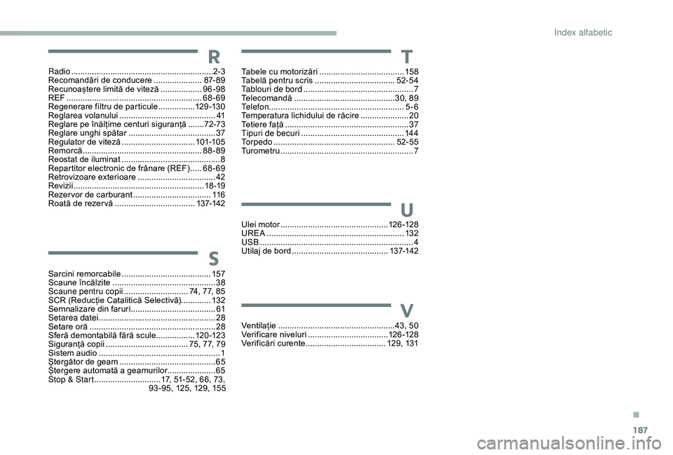 CITROEN JUMPER 2019 Ghiduri De Utilizare (in Romanian) 187
S
Sarcini remorcabile .......................................15 7
Scaune încălzite ............................................. 38
S
caune pentru copii
............................ 7
4, 77, CITROEN JUMPER 2019 Ghiduri De Utilizare (in Romanian) 187
S
Sarcini remorcabile .......................................15 7
Scaune încălzite ............................................. 38
S
caune pentru copii
............................ 7
4, 77,