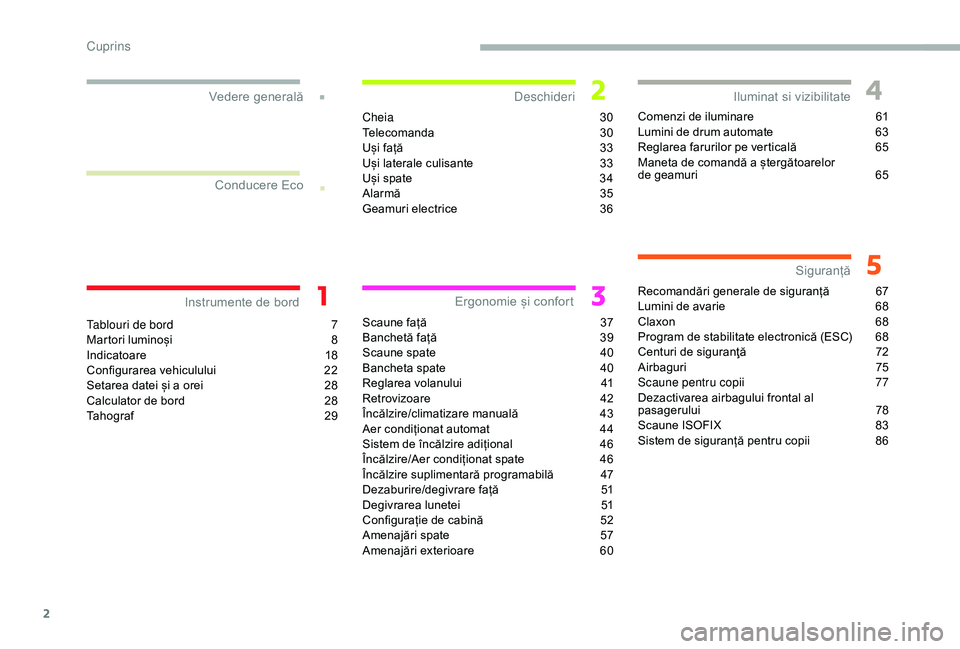 CITROEN JUMPER 2019  Ghiduri De Utilizare (in Romanian) 2
.
.
Tablouri de bord 7
M artori luminoși  8
In
dicatoare
 1
 8
Configurarea vehiculului
 2

2
Setarea datei și a
  orei  
2
 8
Calculator de bord
 
2
 8
Ta h o g r a f
 2

9Cheia
 

30
Telecomanda
