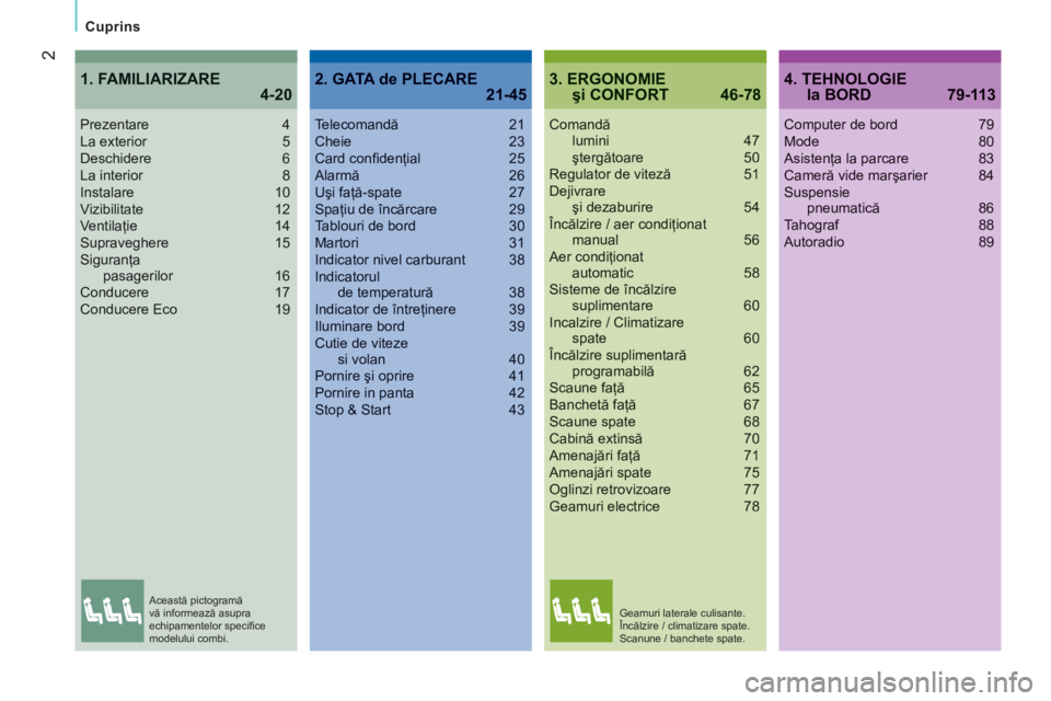 CITROEN JUMPER 2014  Ghiduri De Utilizare (in Romanian) 2
   
Cuprins  
3. ERGONOMIEşi CONFORT  46-78
Comandălumini 47ştergătoare 50Regulator de viteză 51Dejivrareşi dezaburire 54