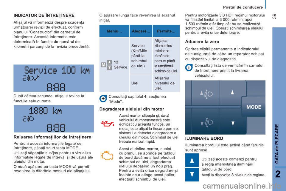 CITROEN JUMPER 2014  Ghiduri De Utilizare (in Romanian) 39
2
GAT
A de PLE
CAR
E
   
 
Postul de conducere
INDICATOR DE ÎNTREŢINERE
 
Afişajul vă informează despre scadenţa 
următoarei revizii de efectuat, conform 
planului "Constructor" din carnetul