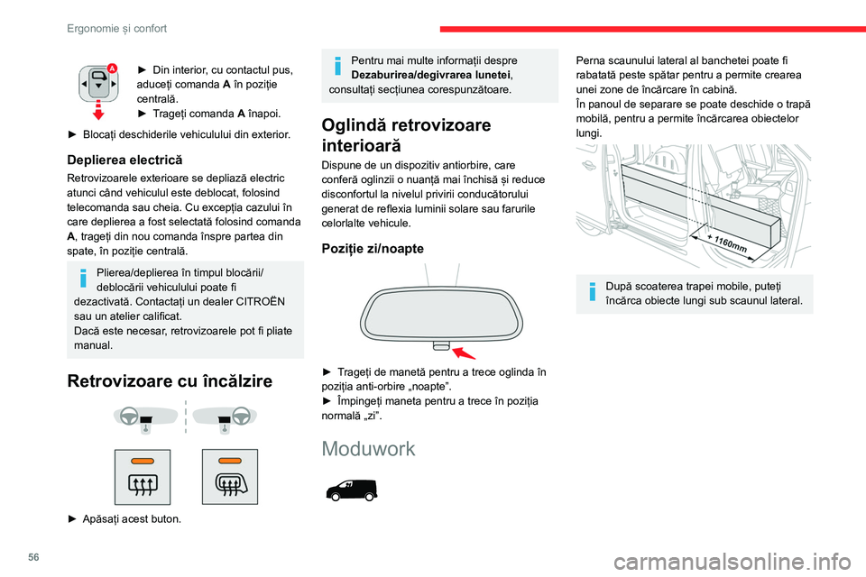 CITROEN JUMPER SPACETOURER 2021 Ghiduri De Utilizare (in Romanian) 56
Ergonomie și confort
Trapă mobilă (tip 1)
Demontarea trapei
► În timp ce țineți trapa cu o mână, rotiți
comanda din partea de sus a trapei cu cealaltă
mână pentru a o elibera.
CITROEN JUMPER SPACETOURER 2021 Ghiduri De Utilizare (in Romanian) 56
Ergonomie și confort
Trapă mobilă (tip 1)
Demontarea trapei
► În timp ce țineți trapa cu o mână, rotiți
comanda din partea de sus a trapei cu cealaltă
mână pentru a o elibera.