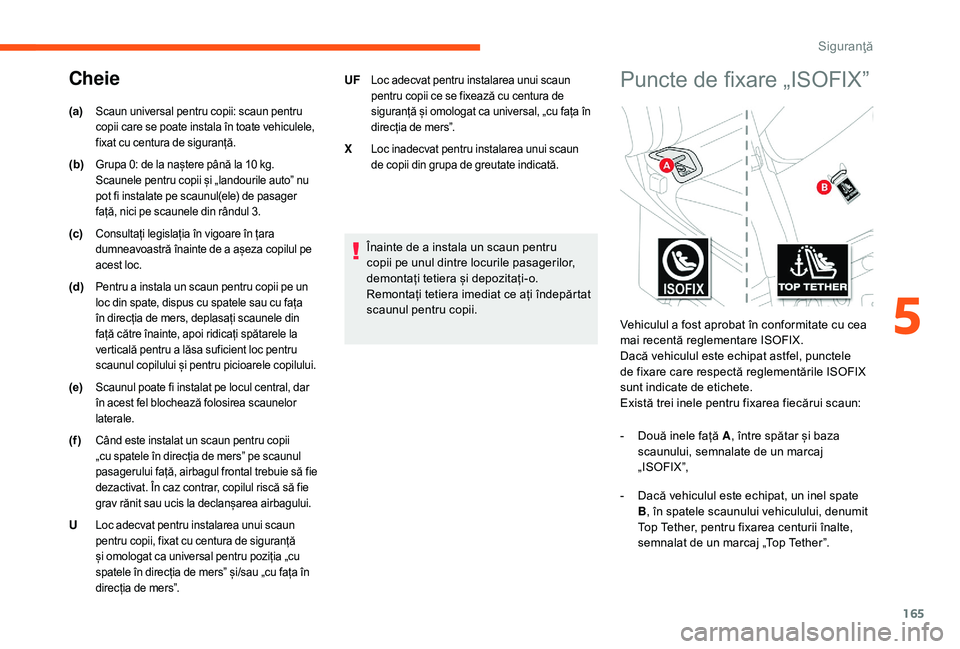CITROEN JUMPER SPACETOURER 2018 Ghiduri De Utilizare (in Romanian) 165
Înainte de a instala un scaun pentru
copii pe unul dintre locurile pasagerilor,
demontați tetiera și depozitați-o.
Remontați tetiera imediat ce ați îndepărtat
scaunul pentru copii.
(a)
CITROEN JUMPER SPACETOURER 2018 Ghiduri De Utilizare (in Romanian) 165
Înainte de a instala un scaun pentru
copii pe unul dintre locurile pasagerilor,
demontați tetiera și depozitați-o.
Remontați tetiera imediat ce ați îndepărtat
scaunul pentru copii.
(a)
