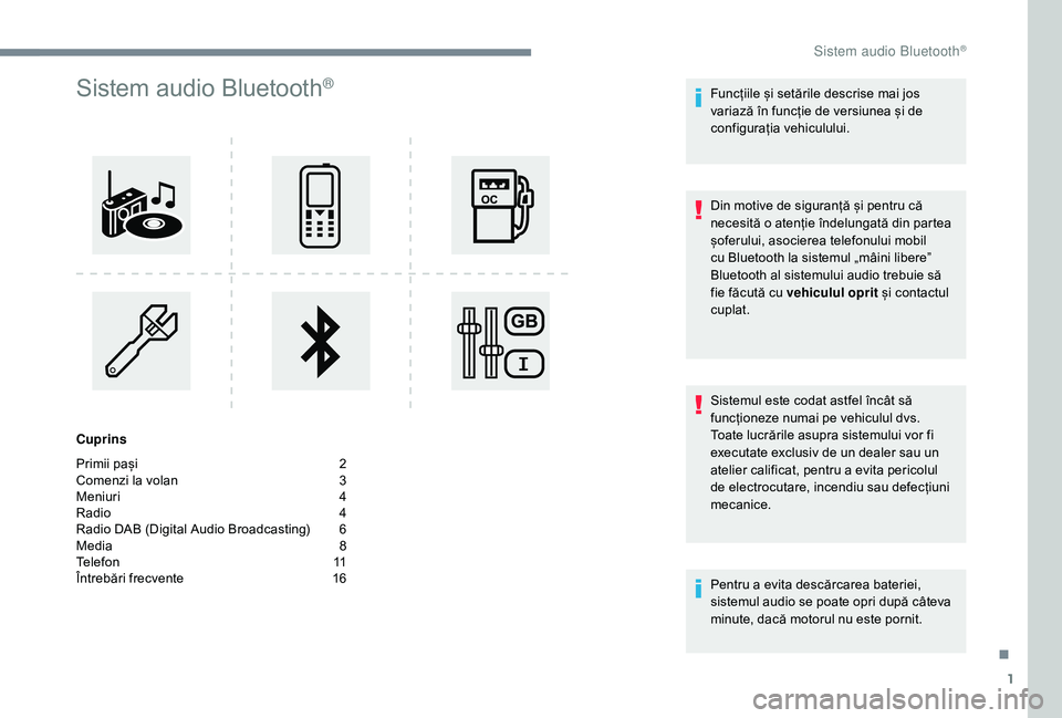 CITROEN JUMPER SPACETOURER 2018  Ghiduri De Utilizare (in Romanian) 1
Sistem audio Bluetooth®
Cuprins
Primii pași  
2
C

omenzi la volan   
3
M

eniuri   
4
R

adio   
4
R

adio DAB (Digital Audio Broadcasting)   
6
M

edia   
8
T

elefon   
1
 1
Întrebări frecven