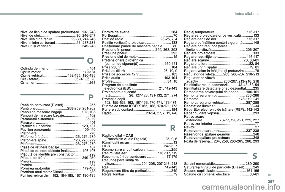 CITROEN JUMPER SPACETOURER 2018  Ghiduri De Utilizare (in Romanian) 297
Pornire de avarie ...........................................284
Portbagaj ............................... ..........................70
Post de radio
 
...................................... 2

3-