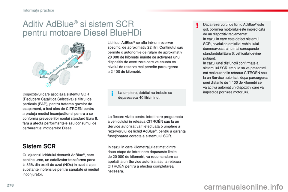CITROEN JUMPER SPACETOURER 2017 Ghiduri De Utilizare (in Romanian) 278
Spacetourer-VP_ro_Chap07_info-pratiques_ed01-2016
Aditiv AdBlue® si sistem SCr
p
entru motoare Diesel BlueHDi
Dispozitivul care asociaza sistemul SCr
(re ducere Catalitica Selectiva) si filtru CITROEN JUMPER SPACETOURER 2017 Ghiduri De Utilizare (in Romanian) 278
Spacetourer-VP_ro_Chap07_info-pratiques_ed01-2016
Aditiv AdBlue® si sistem SCr
p
entru motoare Diesel BlueHDi
Dispozitivul care asociaza sistemul SCr
(re ducere Catalitica Selectiva) si filtru
