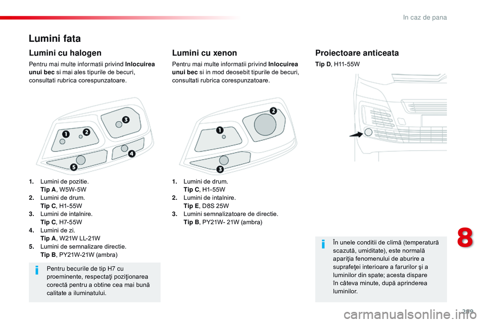 CITROEN JUMPER SPACETOURER 2017 Ghiduri De Utilizare (in Romanian) 299
Spacetourer-VP_ro_Chap08_En-cas-de-panne_ed01-2016
Lumini fata
Lumini cu xenon
Pentru mai multe informatii privind Inlocuirea
unui bec si in mod deosebit tipurile de becuri,
consultati rubrica c CITROEN JUMPER SPACETOURER 2017 Ghiduri De Utilizare (in Romanian) 299
Spacetourer-VP_ro_Chap08_En-cas-de-panne_ed01-2016
Lumini fata
Lumini cu xenon
Pentru mai multe informatii privind Inlocuirea
unui bec si in mod deosebit tipurile de becuri,
consultati rubrica c