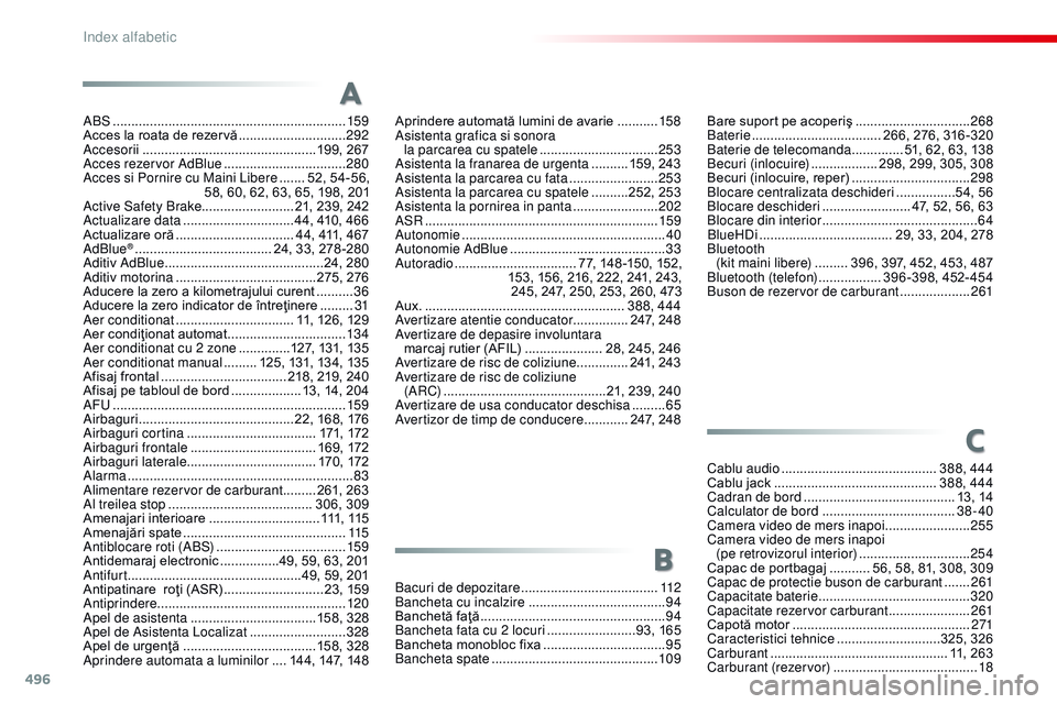 CITROEN JUMPER SPACETOURER 2017  Ghiduri De Utilizare (in Romanian) 496
Spacetourer-VP_ro_Chap11_index-alpha_ed01-2016
ABS ...............................................................159
Acces la roata de rezervă  .............................2
92
Accesorii
 .....