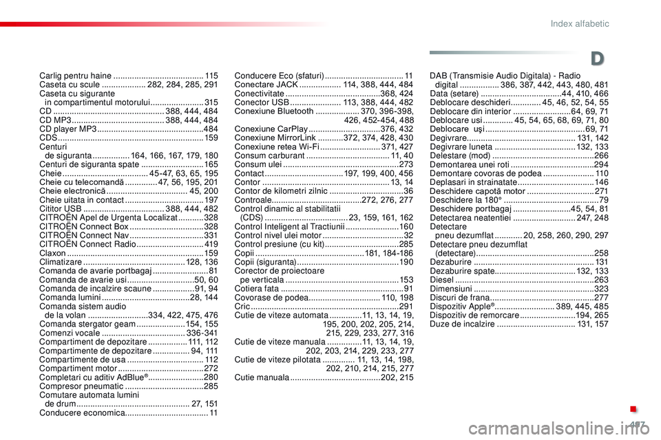 CITROEN JUMPER SPACETOURER 2017  Ghiduri De Utilizare (in Romanian) 497
Spacetourer-VP_ro_Chap11_index-alpha_ed01-2016
Carlig pentru haine .......................................11 5
Caseta cu scule  ................... 2 82, 284, 285, 291
Caseta cu sigurante   in com