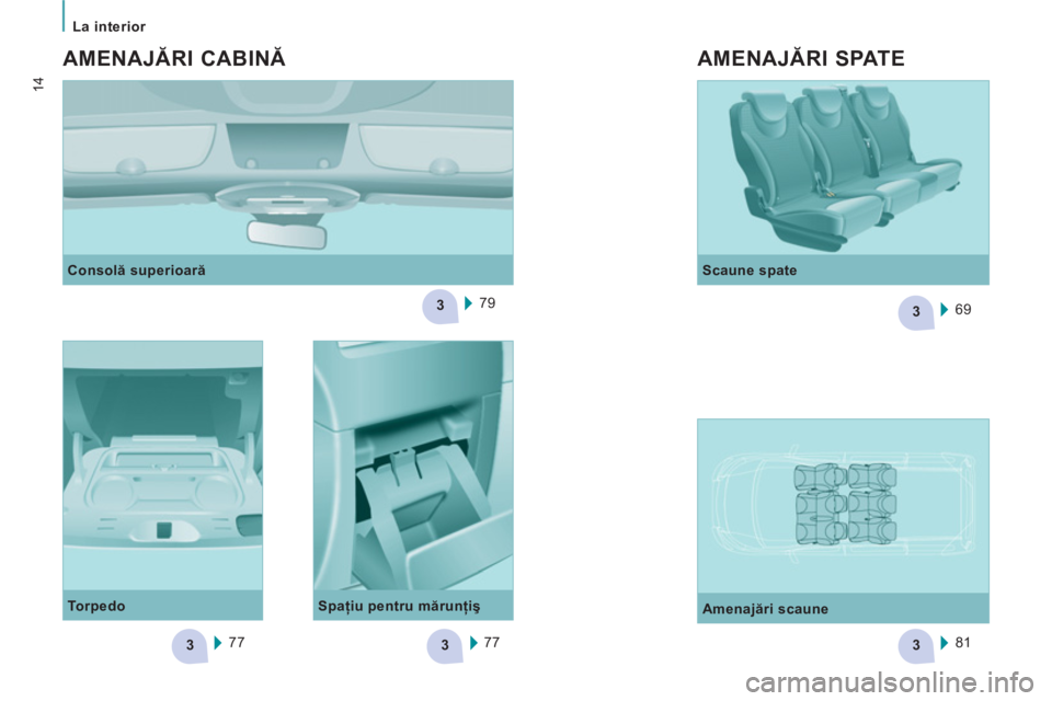 CITROEN JUMPER MULTISPACE 2012 Ghiduri De Utilizare (in Romanian) 33
3
3
3
La interior
14
Consolă superioară
79
AMENAJĂRI CABINĂ
Torpedo
77 77
Spaţiu pentru mărunţiş
Scaune spate
69
Amenajări scaune
8 CITROEN JUMPER MULTISPACE 2012 Ghiduri De Utilizare (in Romanian) 33
3
3
3
La interior
14
Consolă superioară
79
AMENAJĂRI CABINĂ
Torpedo
77 77
Spaţiu pentru mărunţiş
Scaune spate
69
Amenajări scaune
8