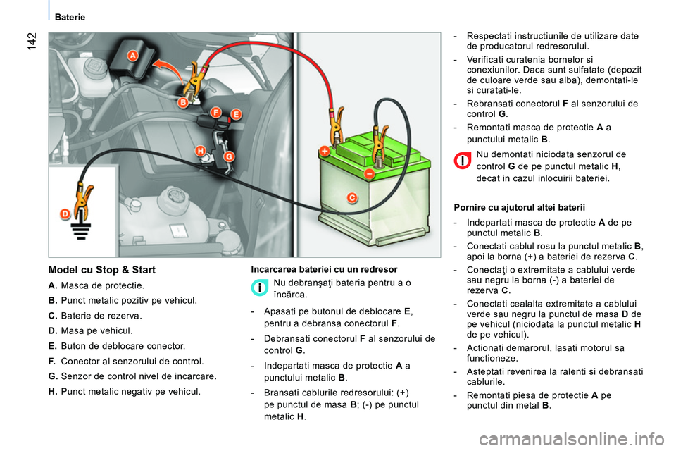 CITROEN NEMO 2014 Ghiduri De Utilizare (in Romanian) 142
Baterie
Model cu Stop & Start
A.
Masca de protectie.
B.
Punct metalic pozitiv pe vehicul.
C.
Baterie de rezerva.
D.
Masa pe vehicul.
E.
Buton de debl CITROEN NEMO 2014 Ghiduri De Utilizare (in Romanian) 142
Baterie
Model cu Stop & Start
A.
Masca de protectie.
B.
Punct metalic pozitiv pe vehicul.
C.
Baterie de rezerva.
D.
Masa pe vehicul.
E.
Buton de debl